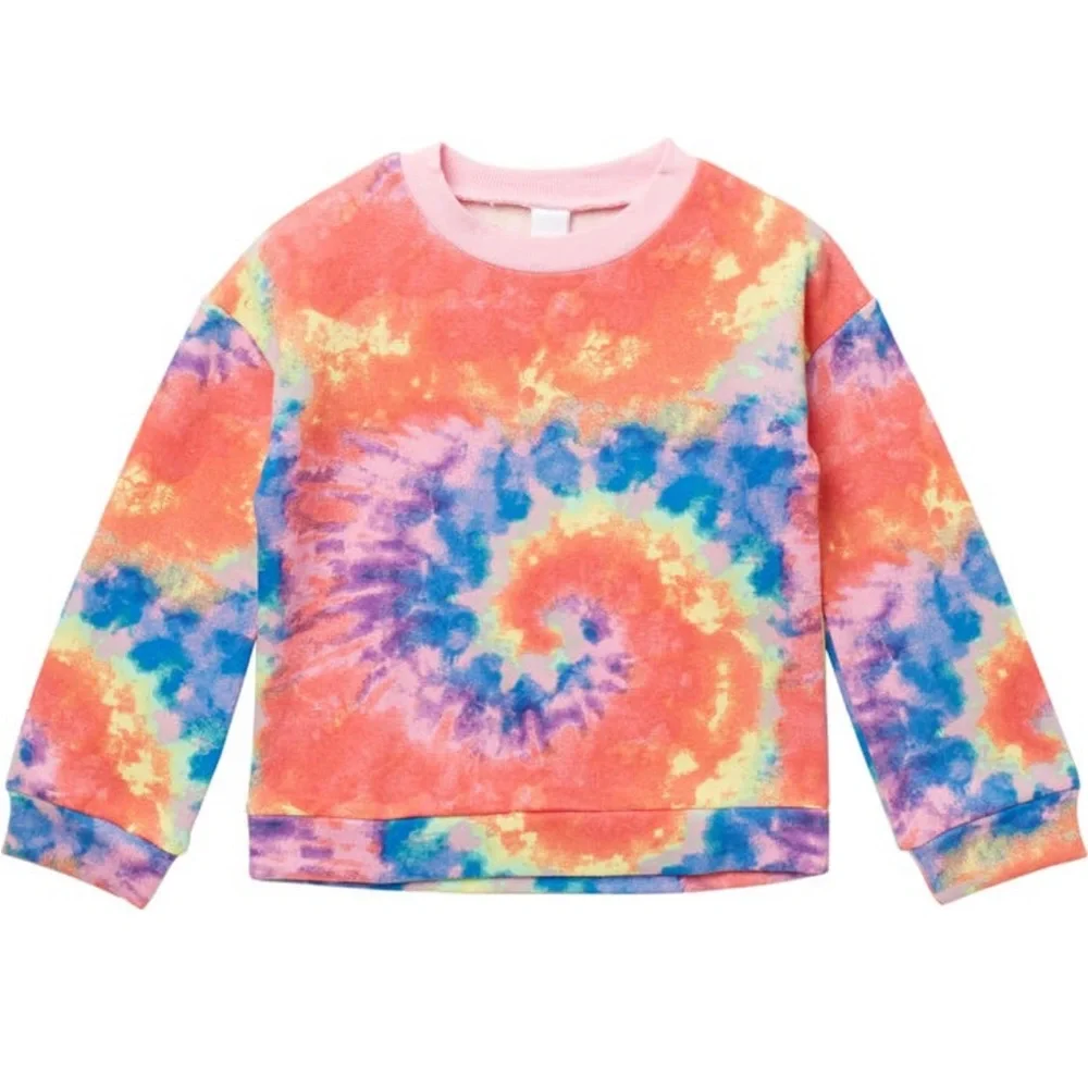 Harper Canyon Girls Pink Prism Tie-Dye Cozy Crew Neck Sweatshirt NWT